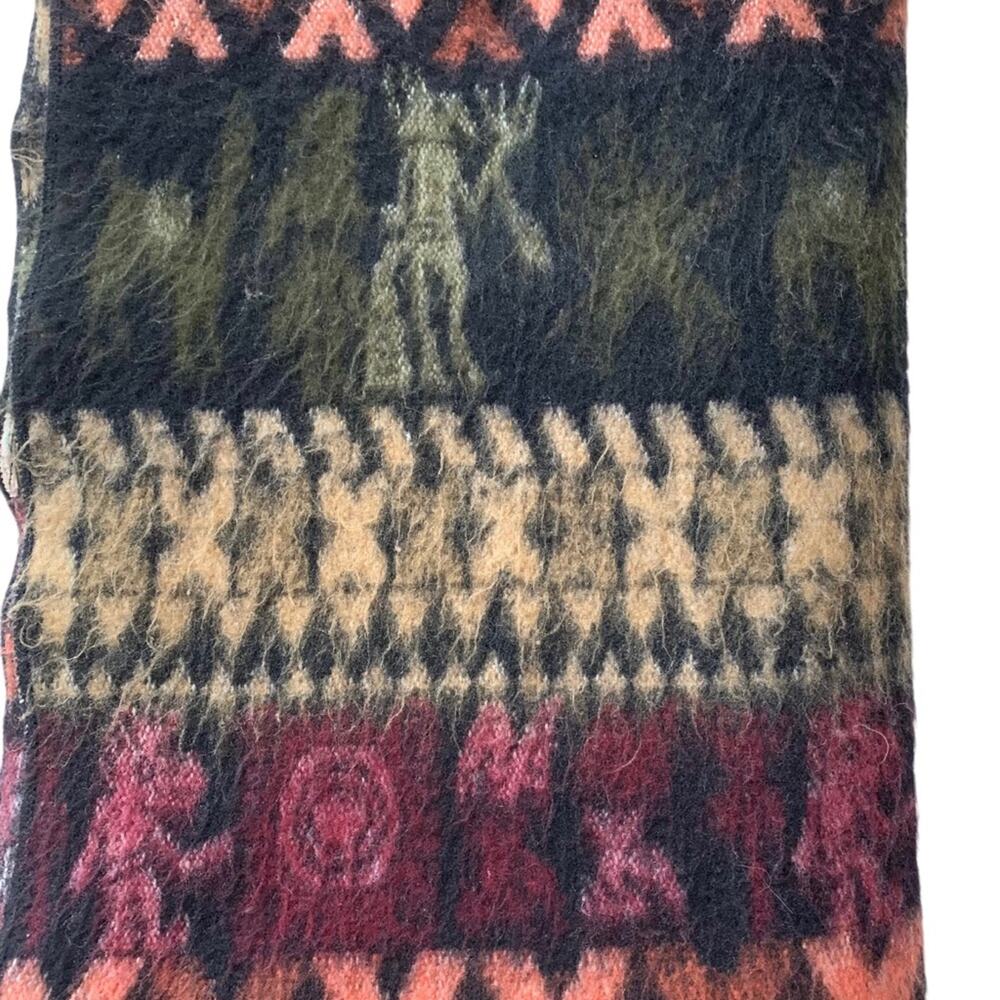 Aztec Print Wool Blend Eyelash Fringe Large Scarf - Picture 3 of 5